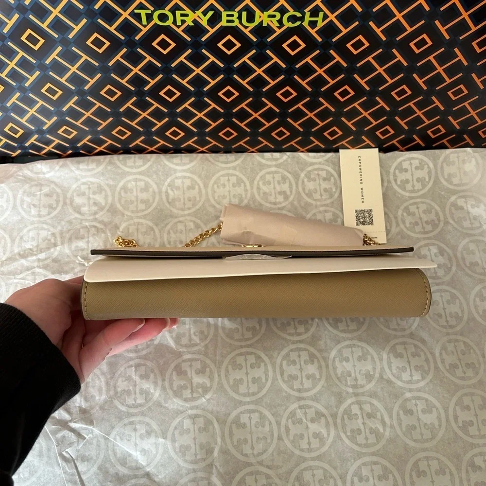Tory Burch Emerson Colorblock Wallet on a Chain Crossbody Bag Brie Almond Flour